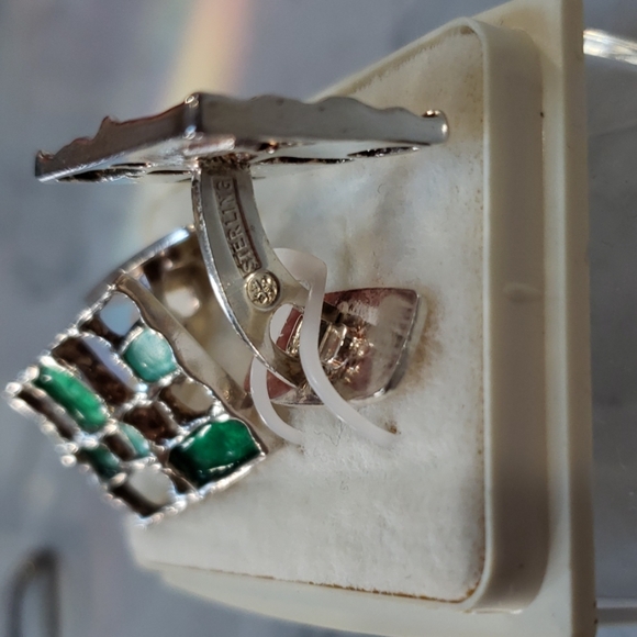 Vintage Sterling silver Green Enamel cuff links - Picture 5 of 5